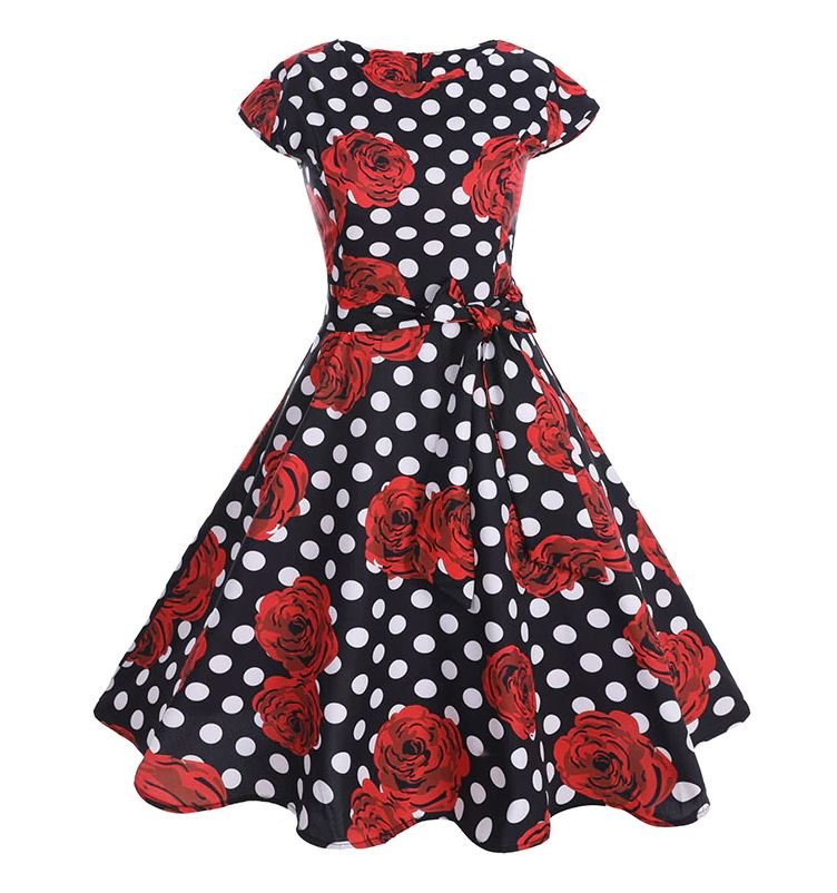 Vintage Romanttinen Mekko Musta Punainen