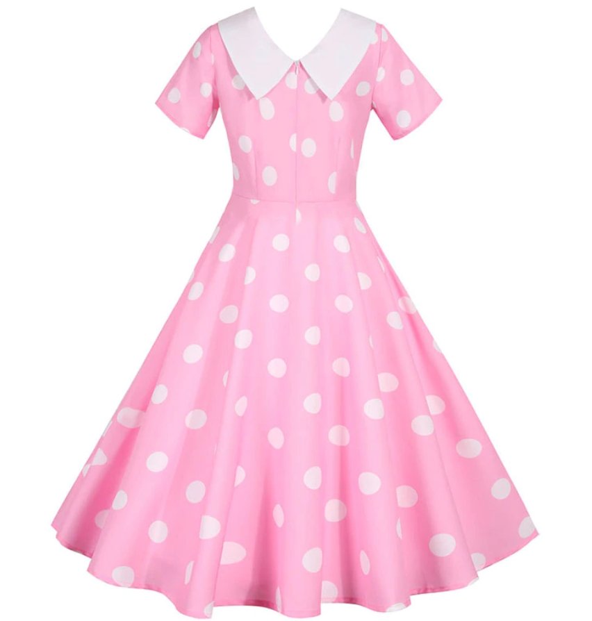 Vintage Vaaleanpunainen Mekko, Jossa On Valkoisia Pilkkuja