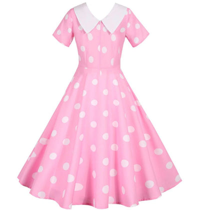 Vintage Vaaleanpunainen Mekko, Jossa On Valkoisia Pilkkuja