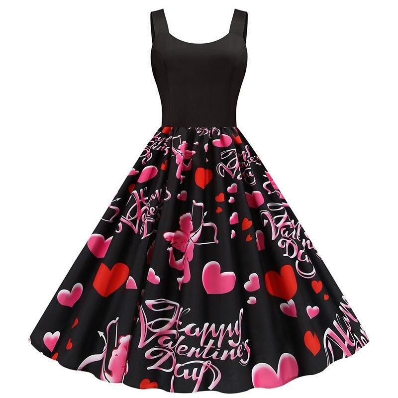 Vintage Musta Ystävänpäivän Cupid-Mekko