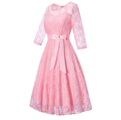 Vintage Pitkähihainen Pinkki Iltapuku