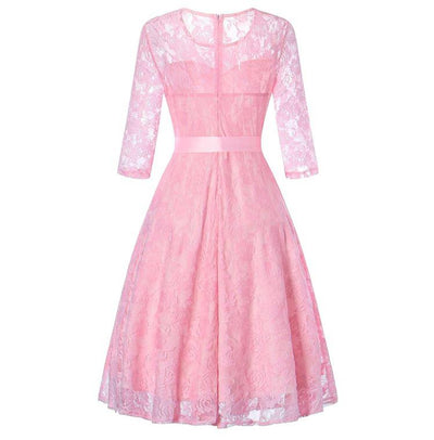 Vintage Pitkähihainen Pinkki Iltapuku