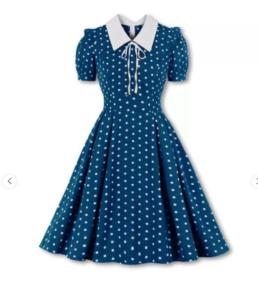 Vintage Korkeavyötäröinen Mekko Sininen