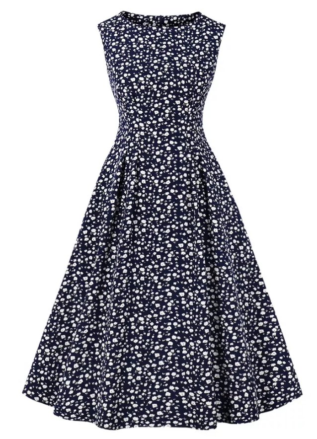 Vintage Korkeavyötäröinen Laivastonsininen Mekko