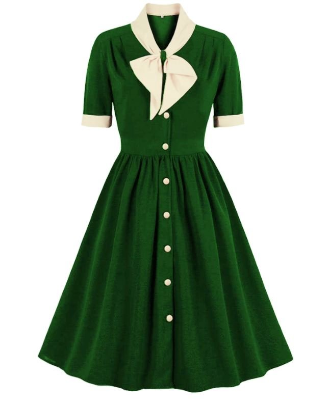 Vihreä Korkeavyötäröinen Vintage-Mekko