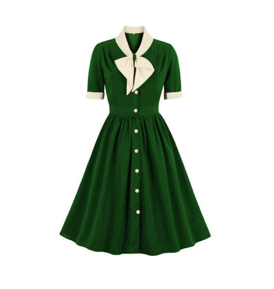 Vintage Vihreä Mekko Valkoinen Kaulus