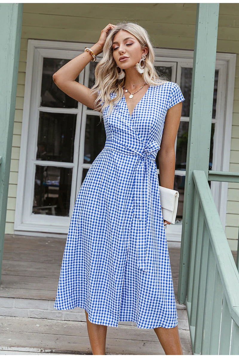 Vintage Sininen Gingham-Mekko