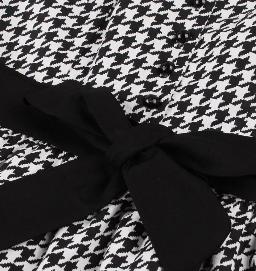 Vintage Mustavalkoinen Gingham-Mekko