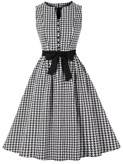 Vintage Mustavalkoinen Gingham-Mekko