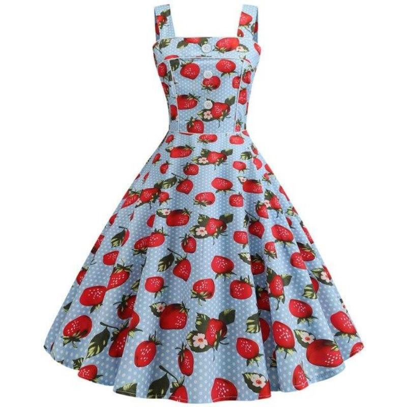Vintage 1950 Mansikansininen Mekko