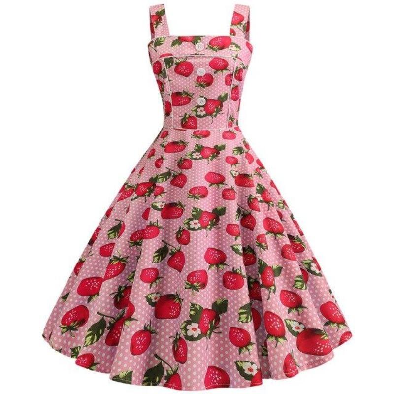 Vintage 1950 Mansikkavaaleanpunainen Mekko