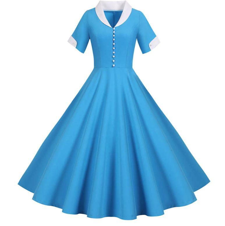Vintage 50-Luvun Mekko Taivaansininen
