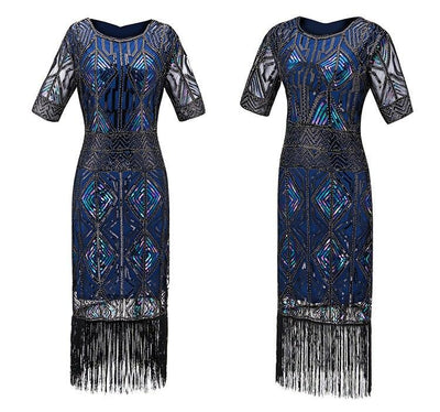 Vintage 20-Luvun Gatsby Pitkä Sininen Mekko