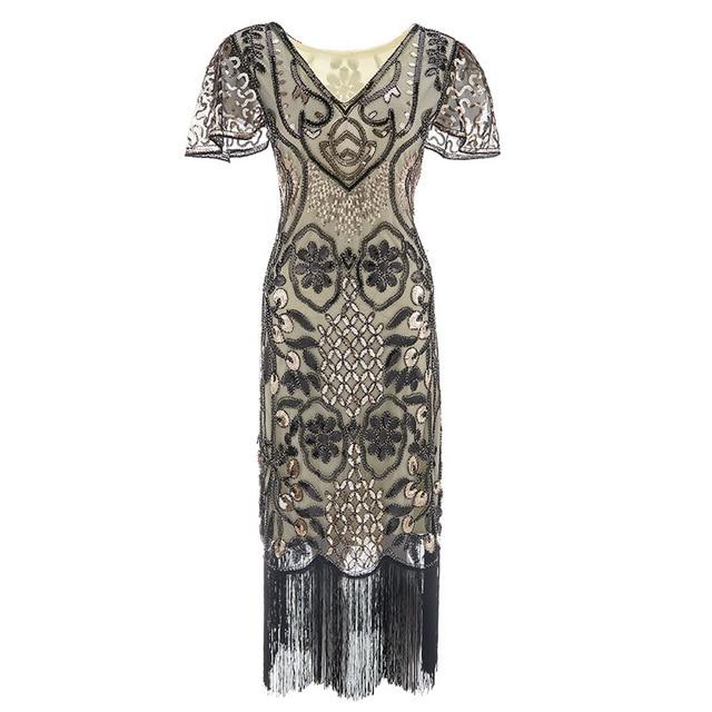Vintage 20s Plus Size -Mekko Beigenvärinen Musta