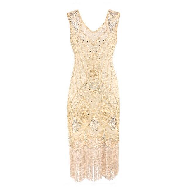 Vintage 20-Luvun Paljettimekko Beige