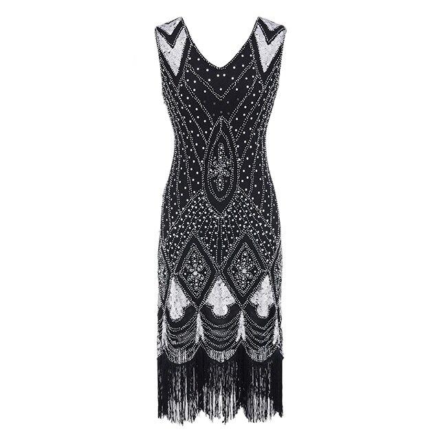Vintage 20-Luvun Paljettimekko, Musta Hopea