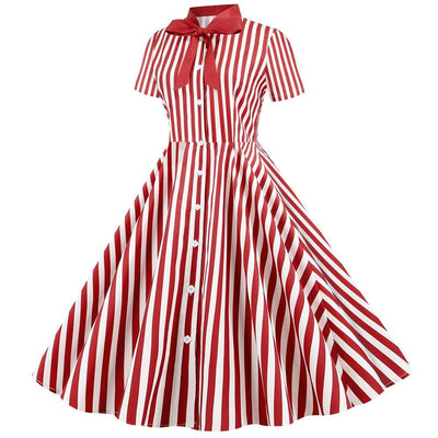 Punainen Vintage Retroraidallinen Mekko