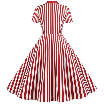 Punainen Vintage Retroraidallinen Mekko