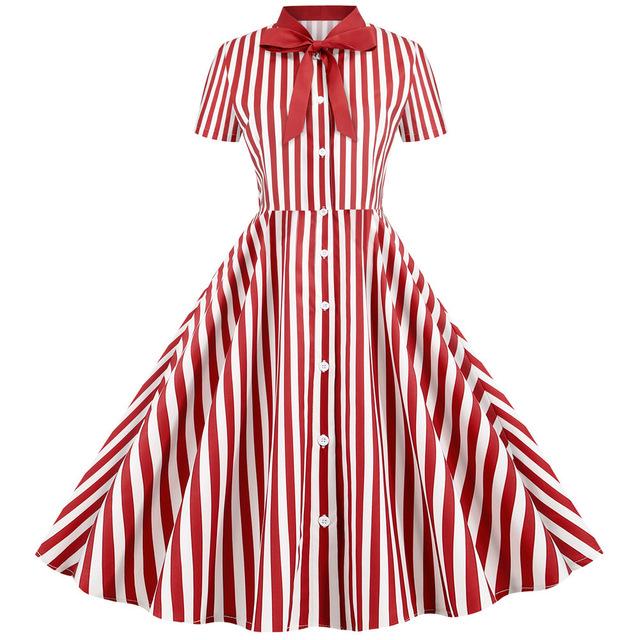 Punainen Vintage Retroraidallinen Mekko