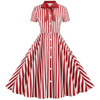 Punainen Vintage Retroraidallinen Mekko