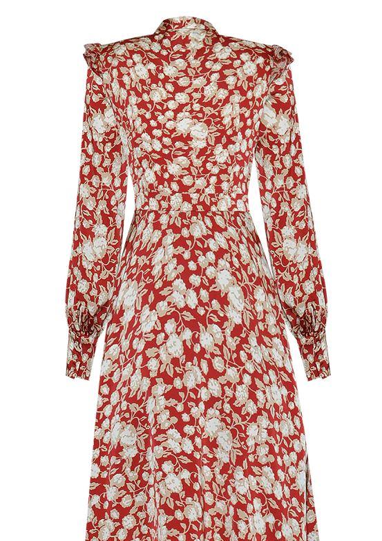 Vintage 40-Luvun Kukkainen Mekko Punainen