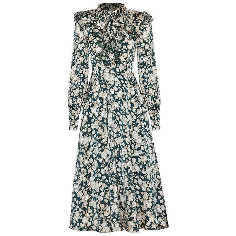 Vintage 40-Luvun Kukkainen Mekko Vihreä